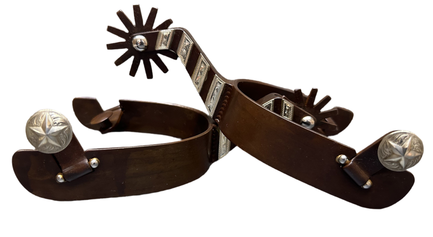 Éperon n° 81, tige gravée argent et finition marron-Talonnière pour homme