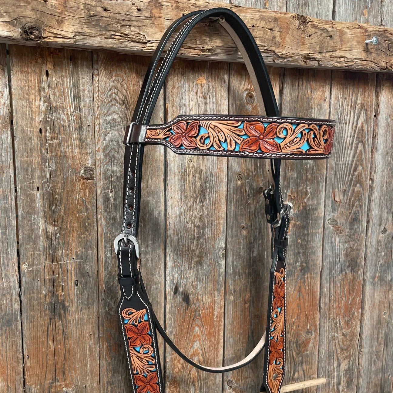 Headstall #106 - Browband Headstall Dark Oil Blue Inlay