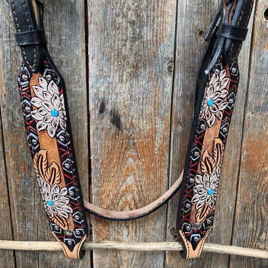 Headstall #111 - Browband Two Tone Hand Painted flower Browband Headstall