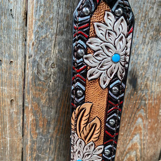 Headstall #111 - Browband Two Tone Hand Painted flower Browband Headstall