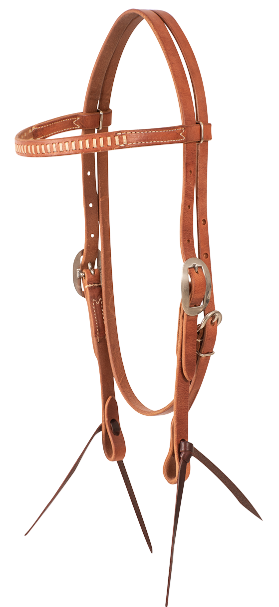 Headstall #79 - Browband Headstall Natural Harness W/ Rawhide Lacing