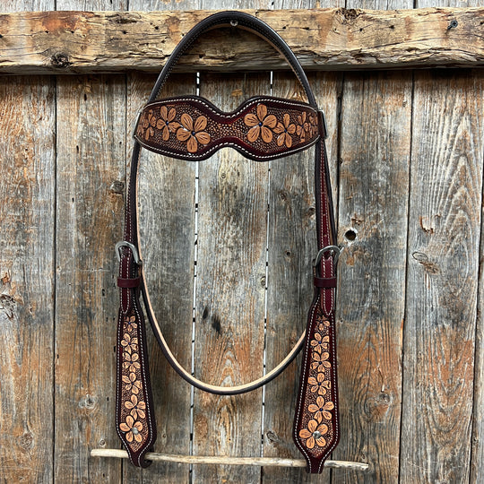 Headstall #110 - Browband Floral Two Tone Headstall