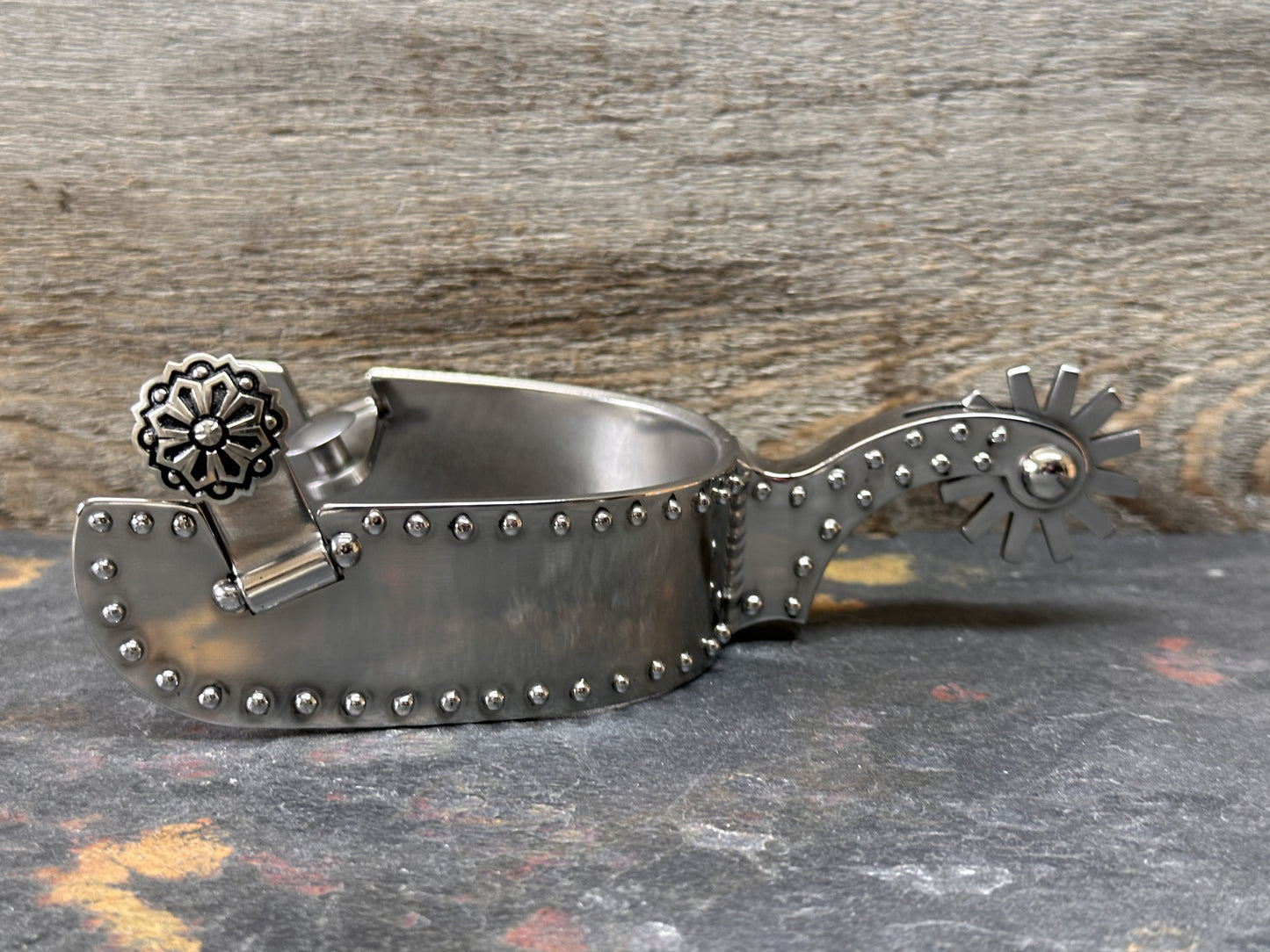 Copie de Spur #111 en acier inoxydable Éperons avec de l'argent Floral & Dots