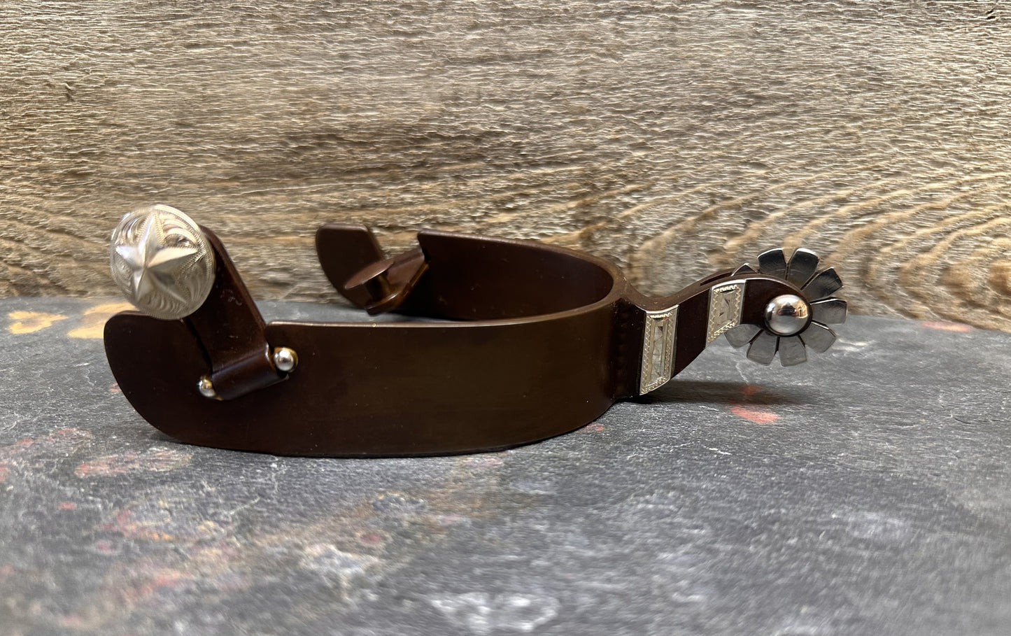 Éperon #81 argent gravé barres sur tige et brun finition-Mens Heelband (copie)