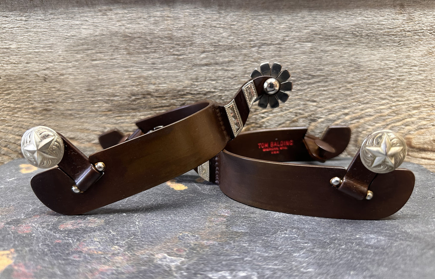 Éperon #81 argent gravé barres sur tige et brun finition-Mens Heelband (copie)