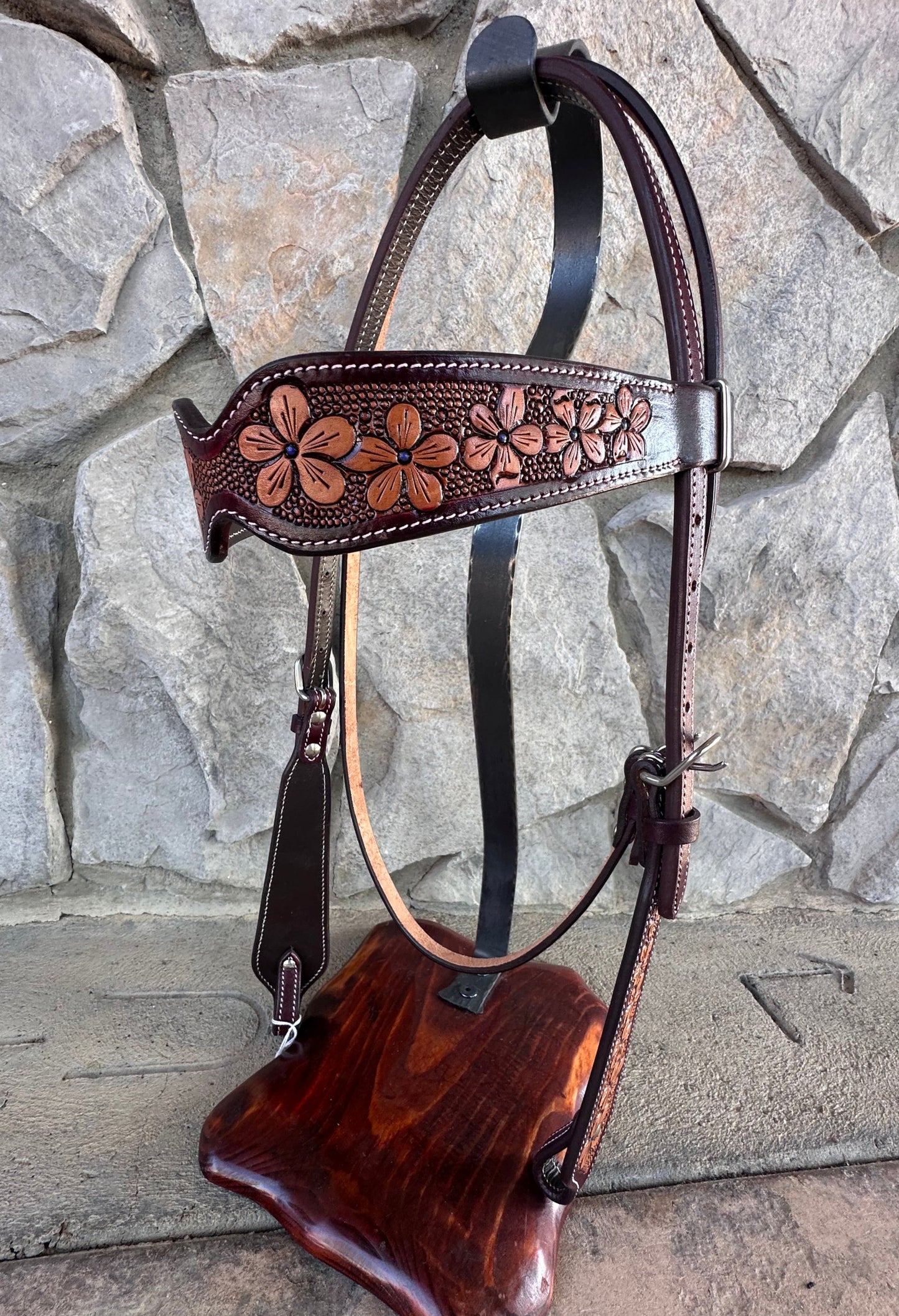 Headstall #110 - Browband Floral Two Tone Headstall