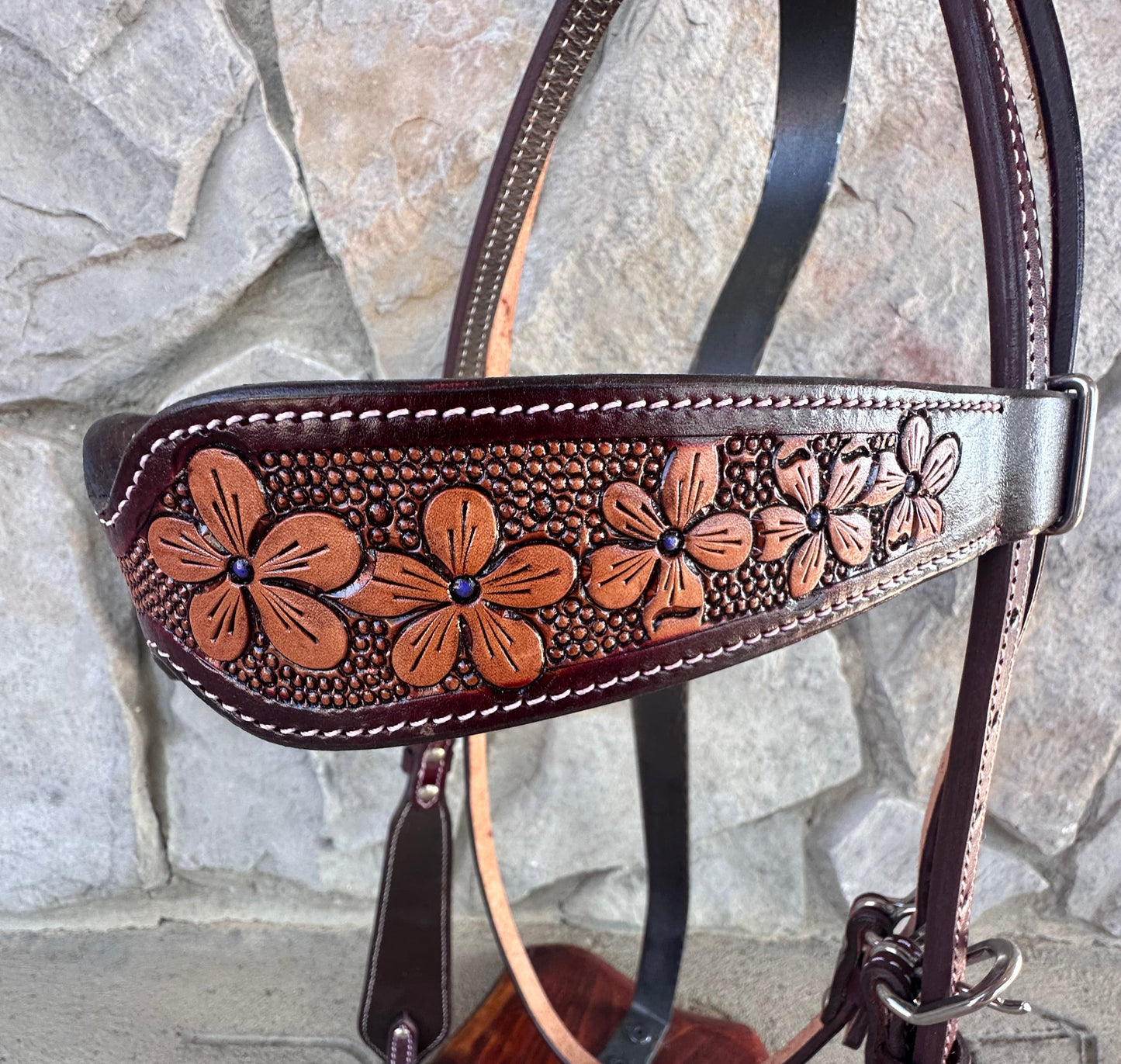 Headstall #110 - Browband Floral Two Tone Headstall
