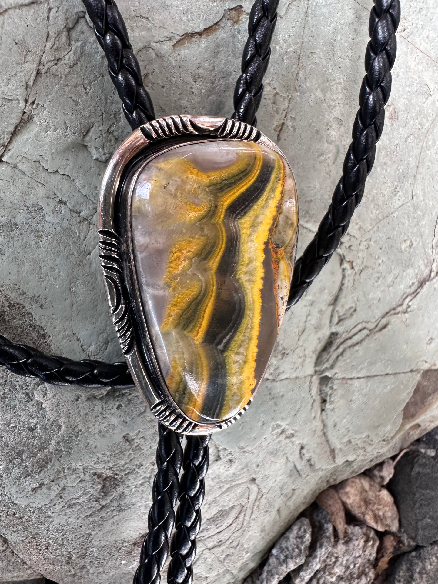 Bumblebee Jasper Navajo Sterling Silver Bolo Tie – One of a Kind