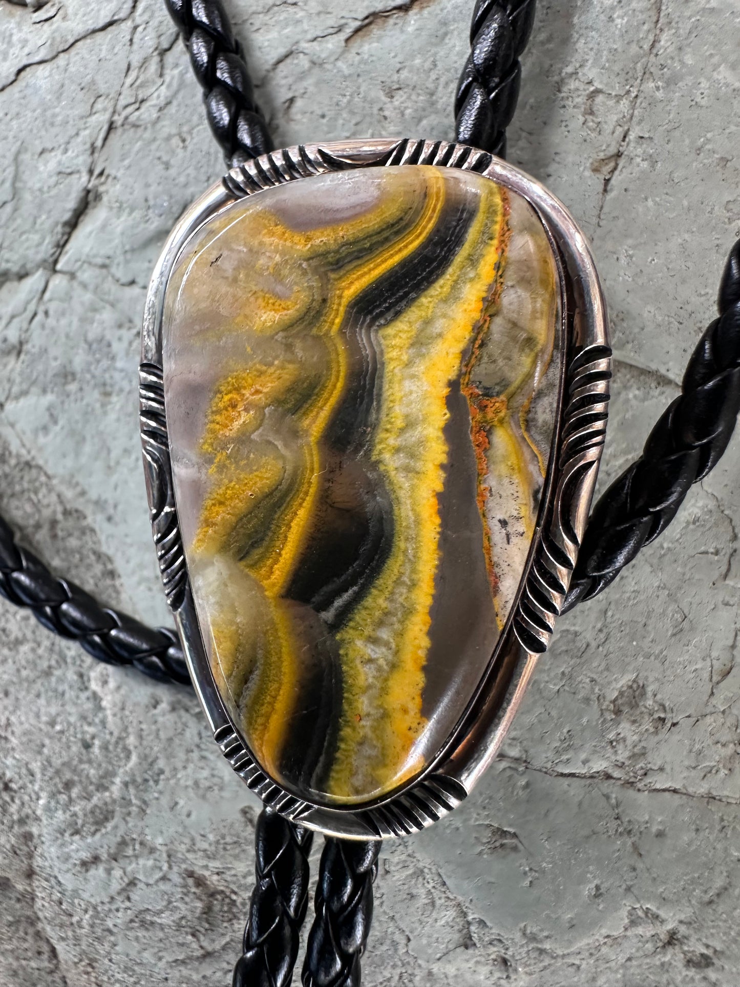 Bumblebee Jasper Navajo Sterling Silver Bolo Tie – One of a Kind