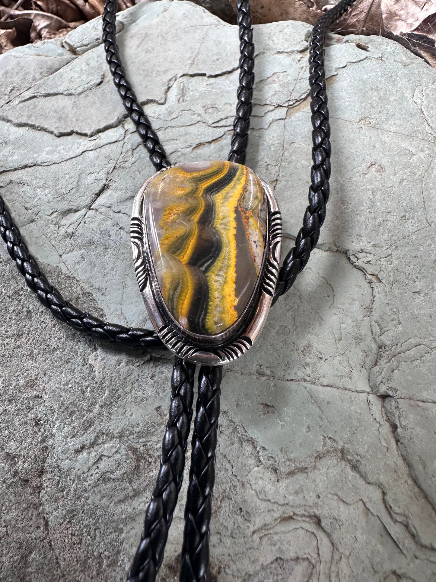 Bumblebee Jasper Navajo Sterling Silver Bolo Tie – One of a Kind