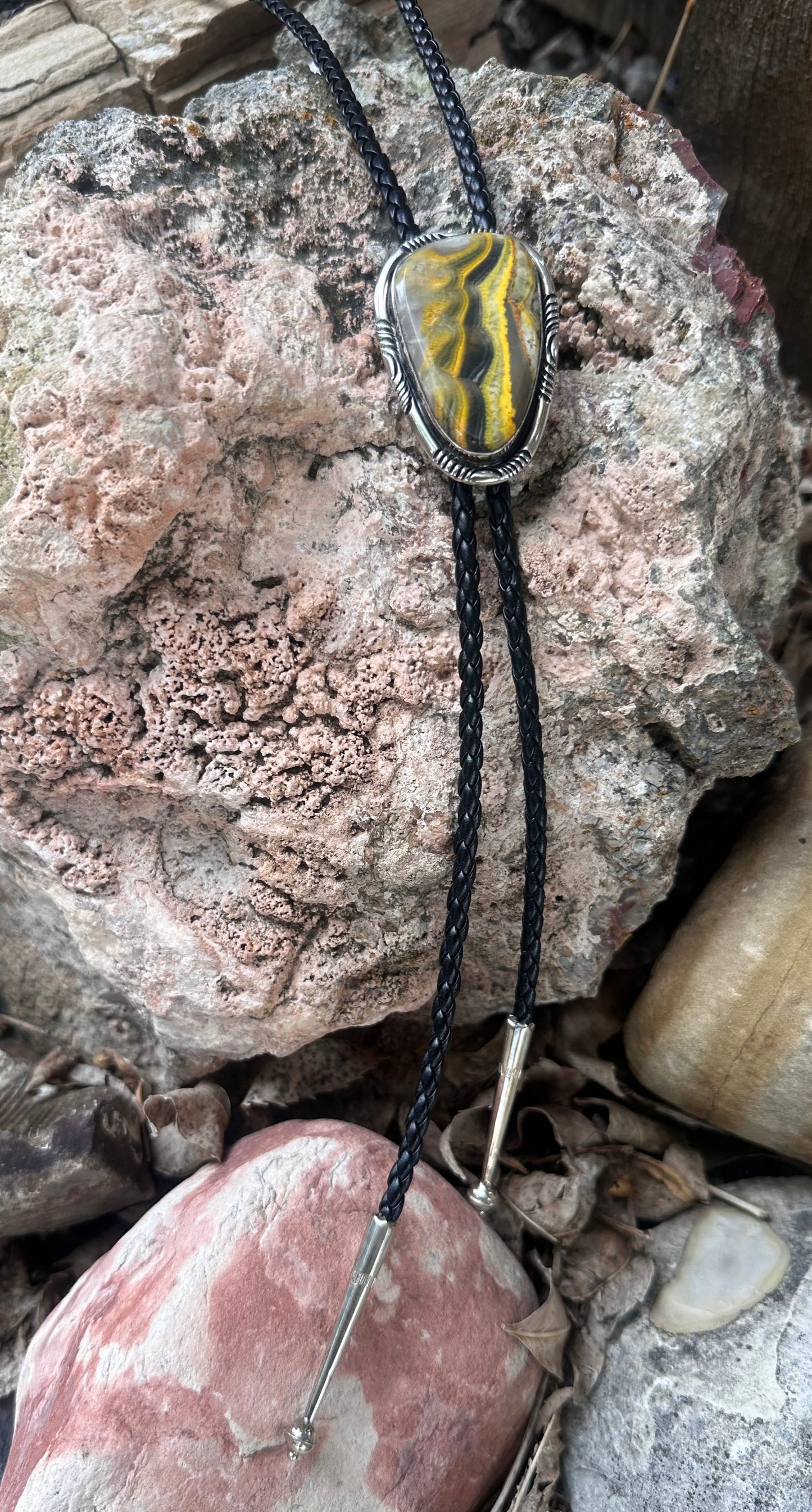 Bumblebee Jasper Navajo Sterling Silver Bolo Tie – One of a Kind