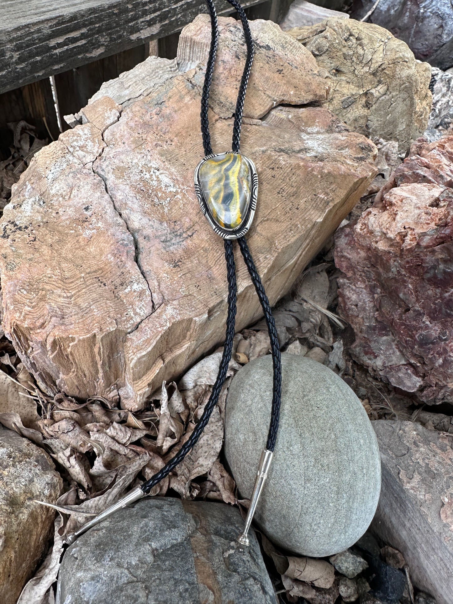 Bumblebee Jasper Navajo Sterling Silver Bolo Tie – One of a Kind