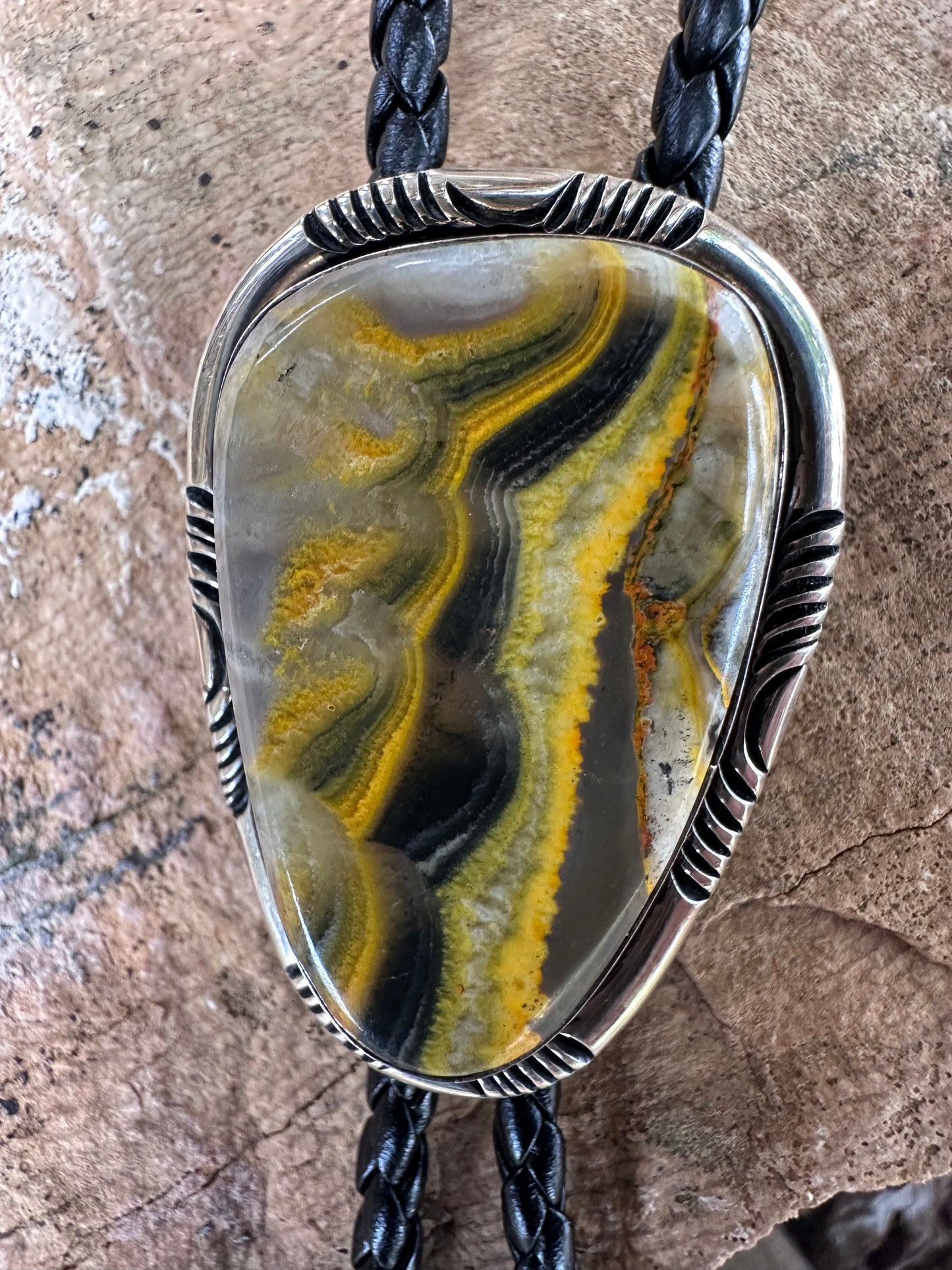 Bumblebee Jasper Navajo Sterling Silver Bolo Tie – One of a Kind