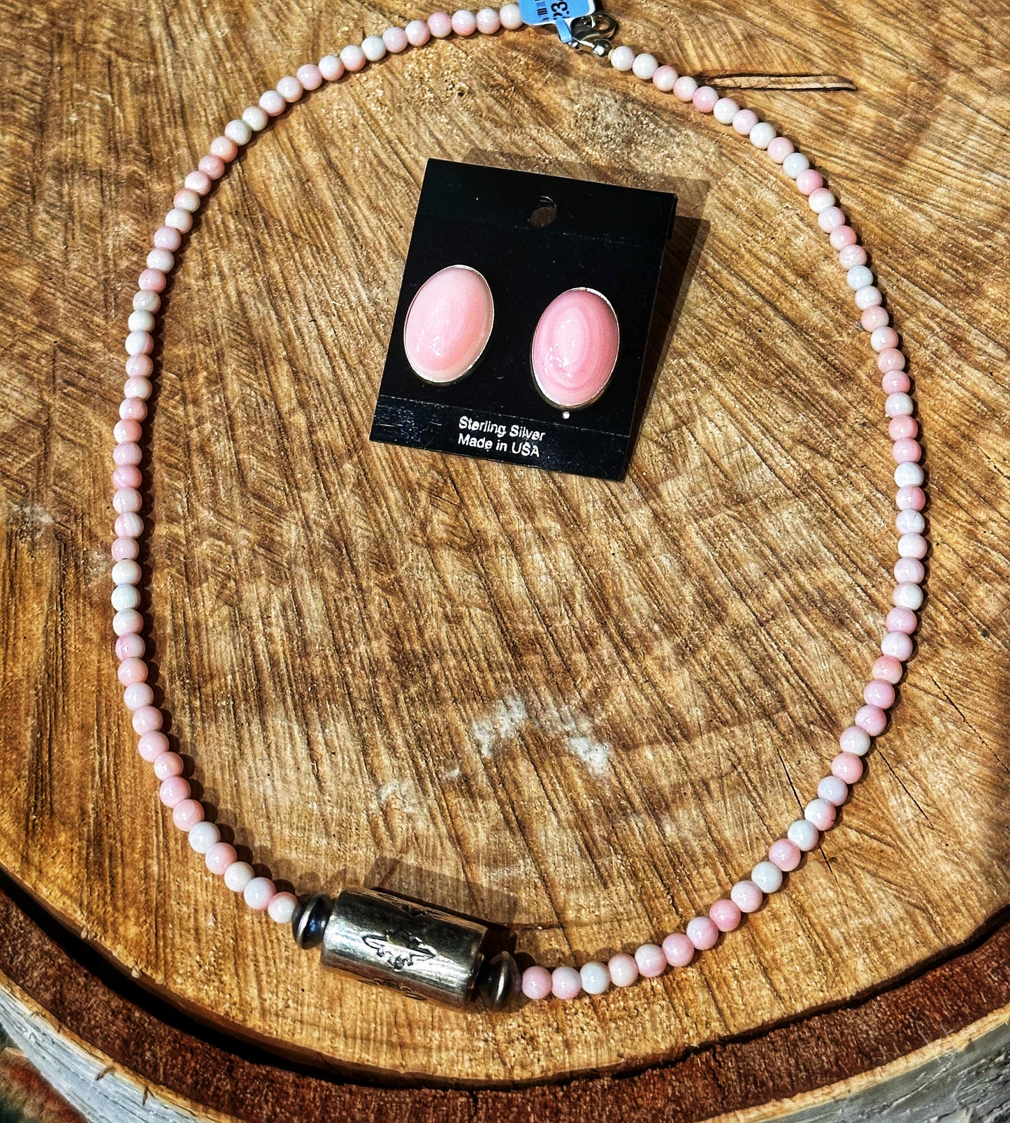 Pink Conch Shell Necklace and Post Earrings