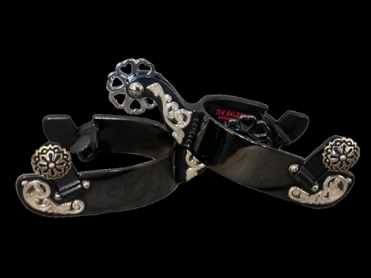 Éperon n° 87 finition noire avec superposition florale et molette en acier inoxydable