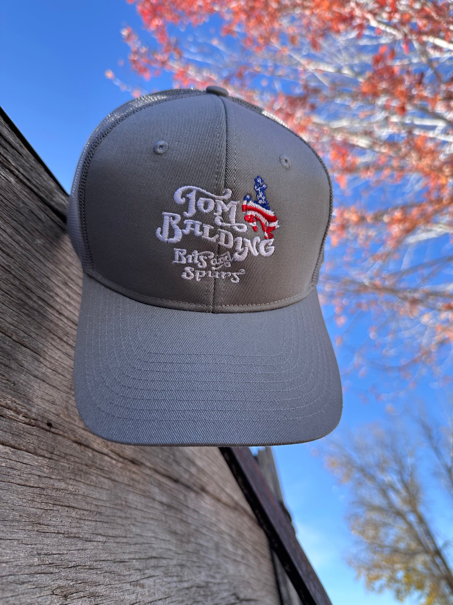 Cap #57 NEW Gray with Classic Logo Patriotic Bucking Horse