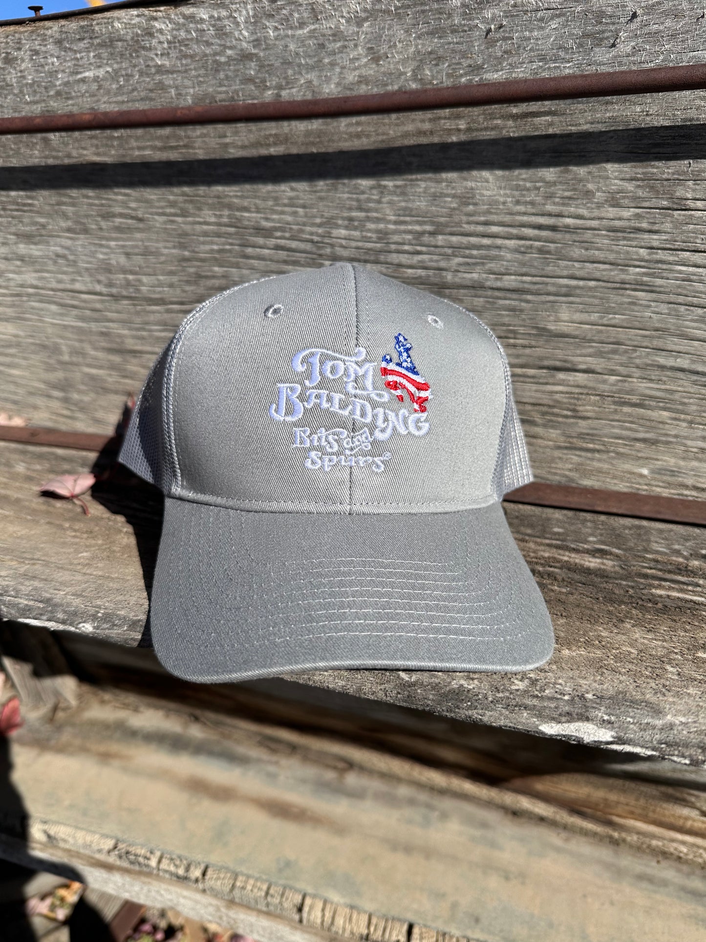 Cap #57 NEW Gray with Classic Logo Patriotic Bucking Horse