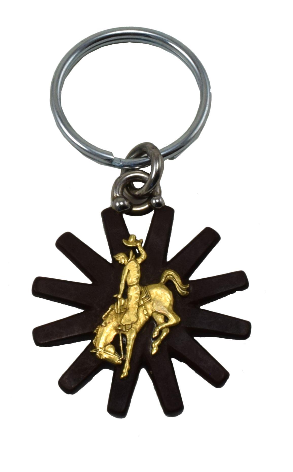 Brown Spur Rowel Key Ring With Bucking Horse - Brass