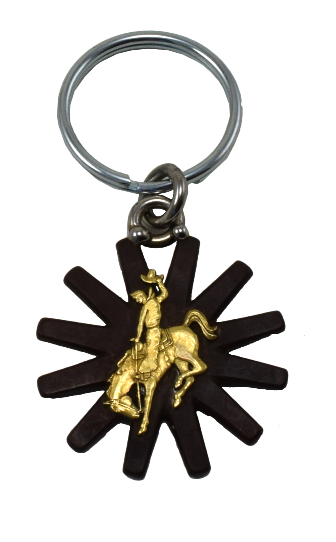 Porte-clés à molette marron avec cheval cabré-Laiton