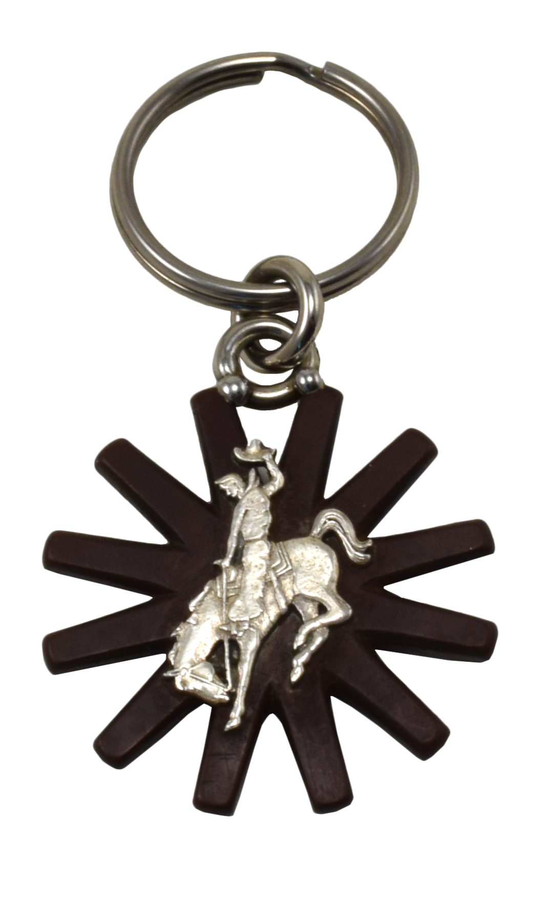 Brown Spur Rowel Key Ring With Bucking Horse - Sterling Silver