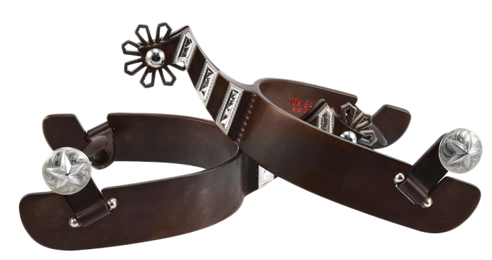 Equestrian Spur # 58 Barres d'argent avec finition marron par Tom Balding Horse Tack