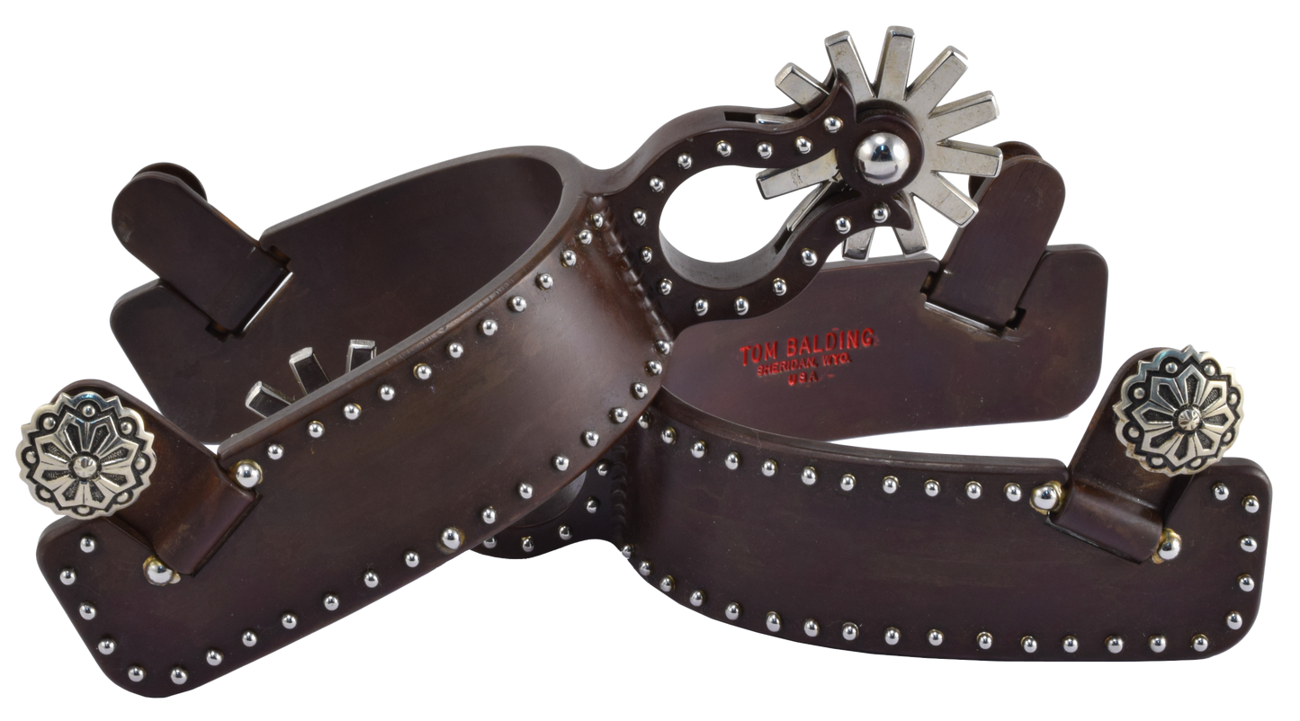 Equestrian Spur #51 Texas Heelband finition marron avec des points par Tom Balding Horse Tack