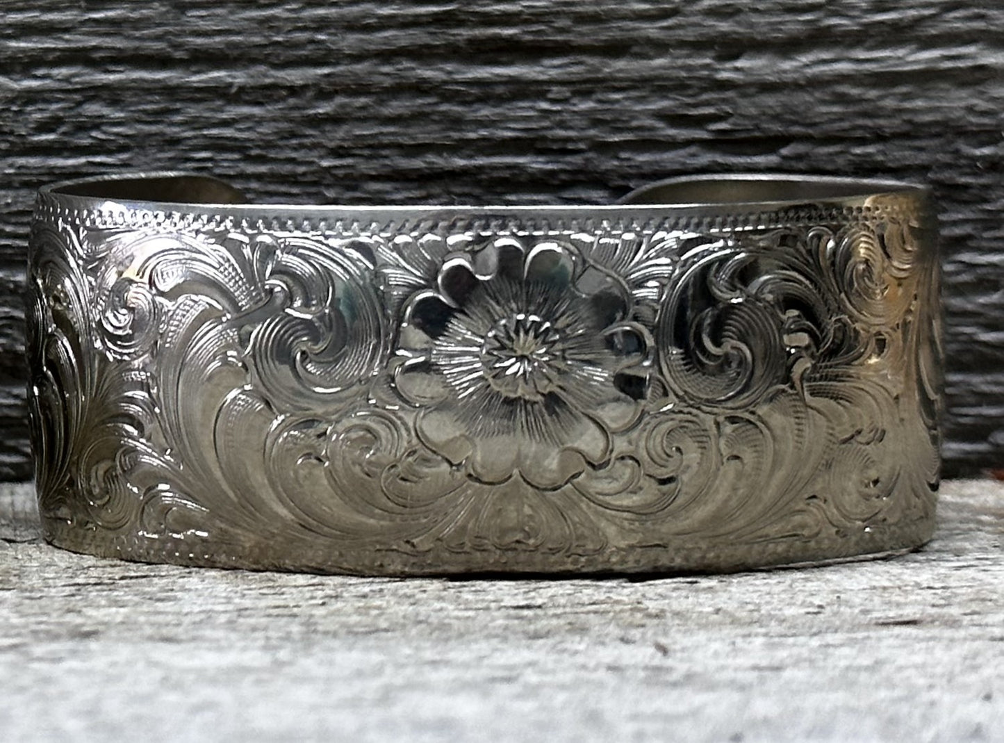 German Silver Engraved Pattern Bracelet With Initials Or Brand