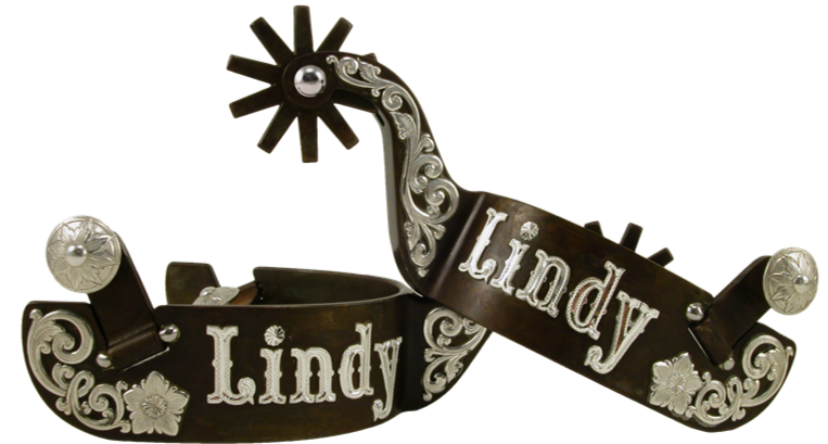 Spur #14 Floral & Custom Name with Brown Finish