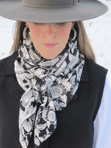 Silk Wild Rag Pattern - Floral Pincushion Black and White Print Scarf