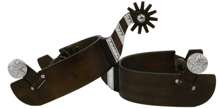 Equestrian Spur #5 Silver Bars avec finition marron par Tom Balding Horse Tack