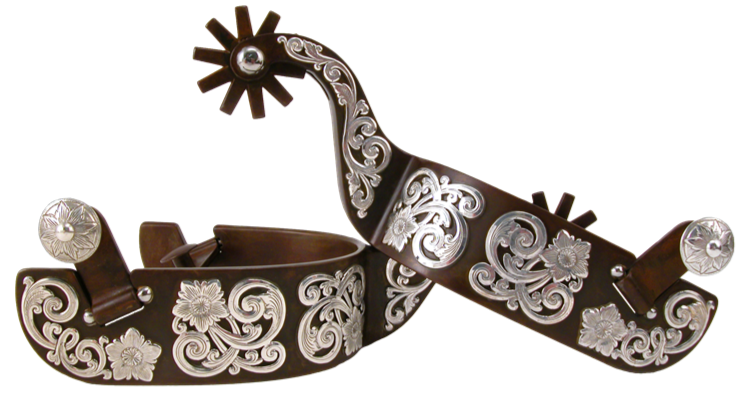 Equestrian Spur #6 Full Floral avec finition marron par Tom Balding Horse Tack