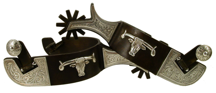 Equestrian Spur #8 Plaques argentées avec figurine et finition marron par Tom Balding Horse Tack