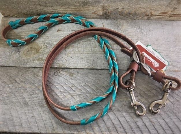 Reins - Barrel Rein with Turquoise or Pink Latigo Lacing 5/8" Leather