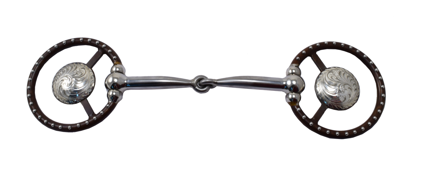 Mors de filet équin #435 Ballhinge Ring Snaffle Gravé à la main Concho par Tom Balding Horse Tack