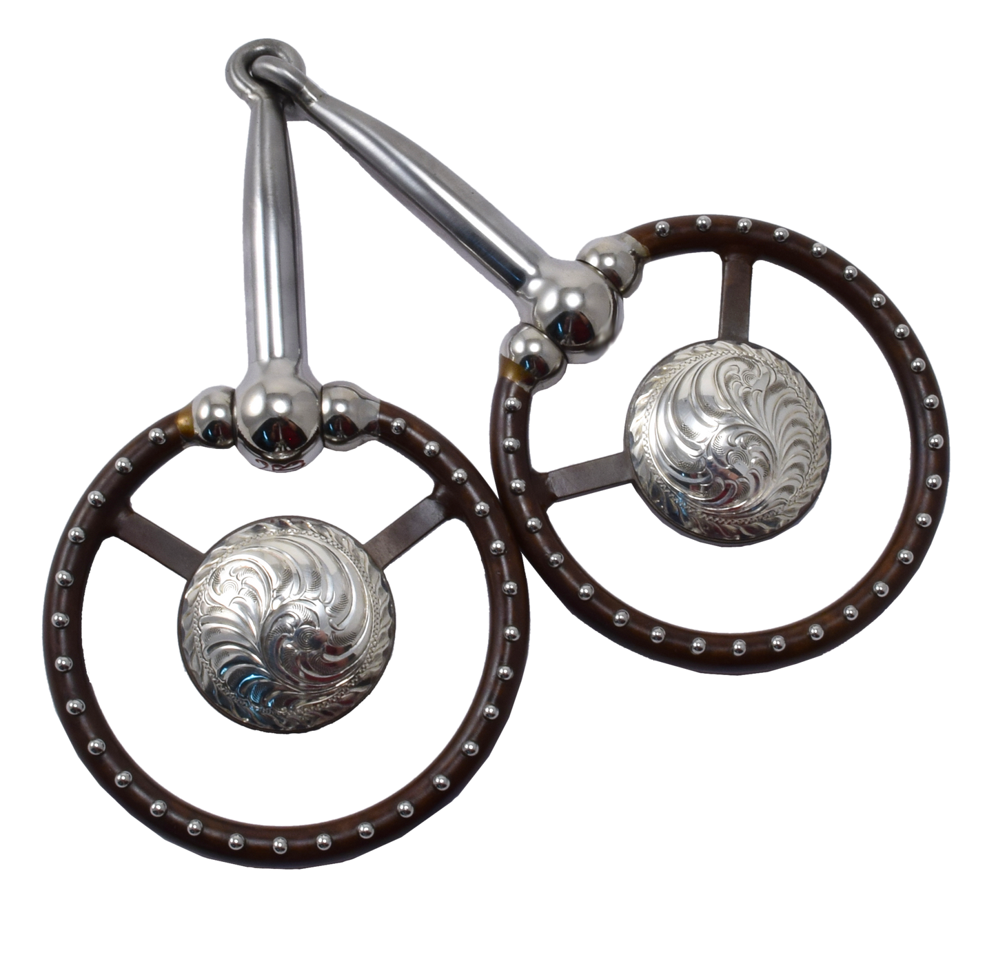 Mors de filet équin #435 Ballhinge Ring Snaffle Gravé à la main Concho par Tom Balding Horse Tack