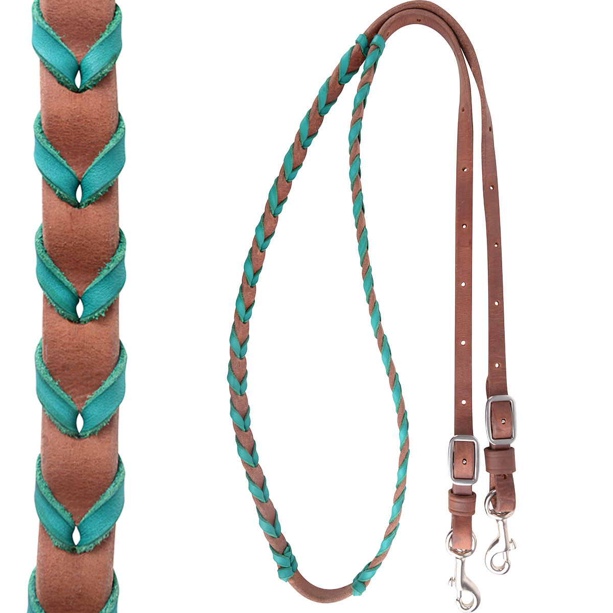 Reins - Barrel Rein with Turquoise or Pink Latigo Lacing 5/8" Leather