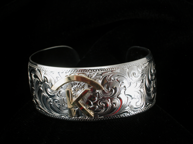 German Silver Engraved Pattern Bracelet With Initials Or Brand