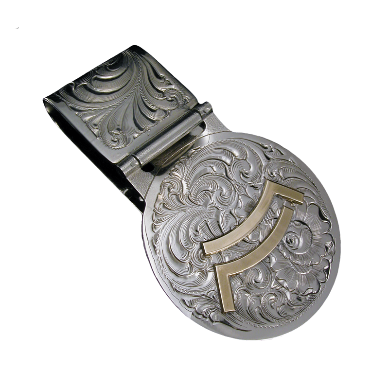 German Silver Engraved Pattern Round Money Clip With Initials Or Brand
