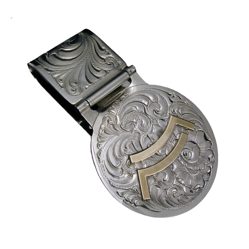 Pince à billets ronde à motif gravé en argent allemand avec initiales ou marque par Tom Balding Bits & Spurs