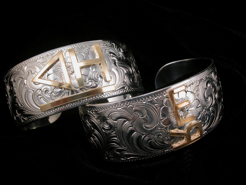 German Silver Engraved Pattern Bracelet With Initials Or Brand