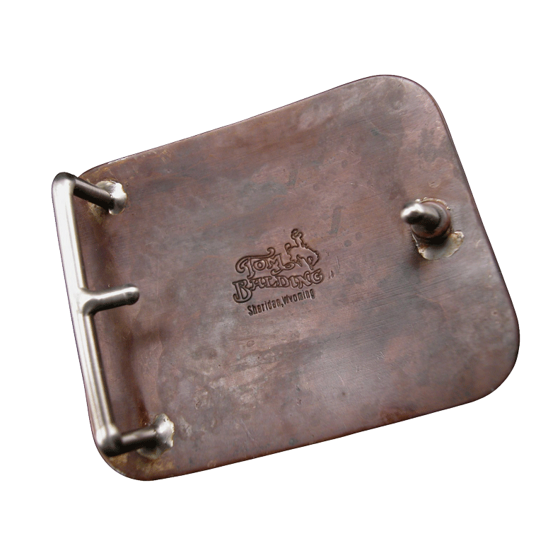 Boucle de ceinture en acier avec finition marron, points sur le bord et nom – 7,6 cm par Tom Balding Bits & Spurs