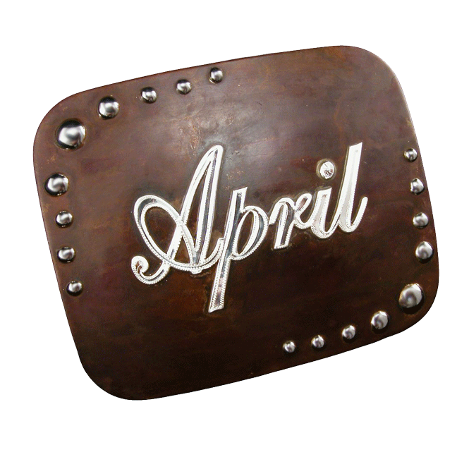 Boucle de ceinture en acier avec finition marron, points sur le bord et nom – 7,6 cm par Tom Balding Bits & Spurs