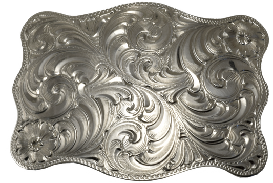 Customizable LG Scallop Edge German Silver Belt Buckle