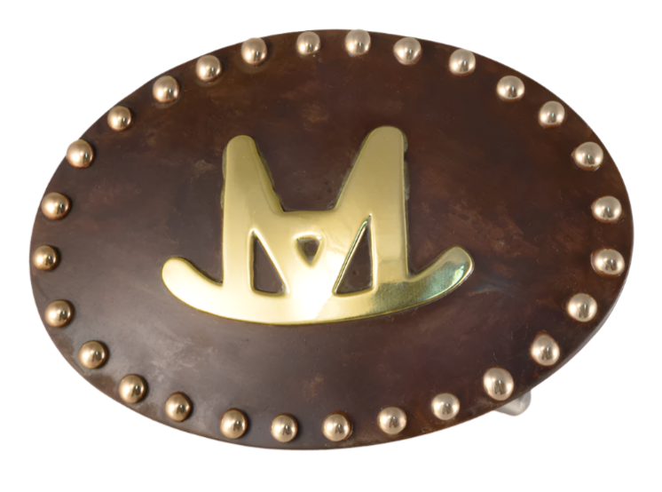 Steel Belt Buckle with Brown Finish - Brass Dots & Brand, name or initals