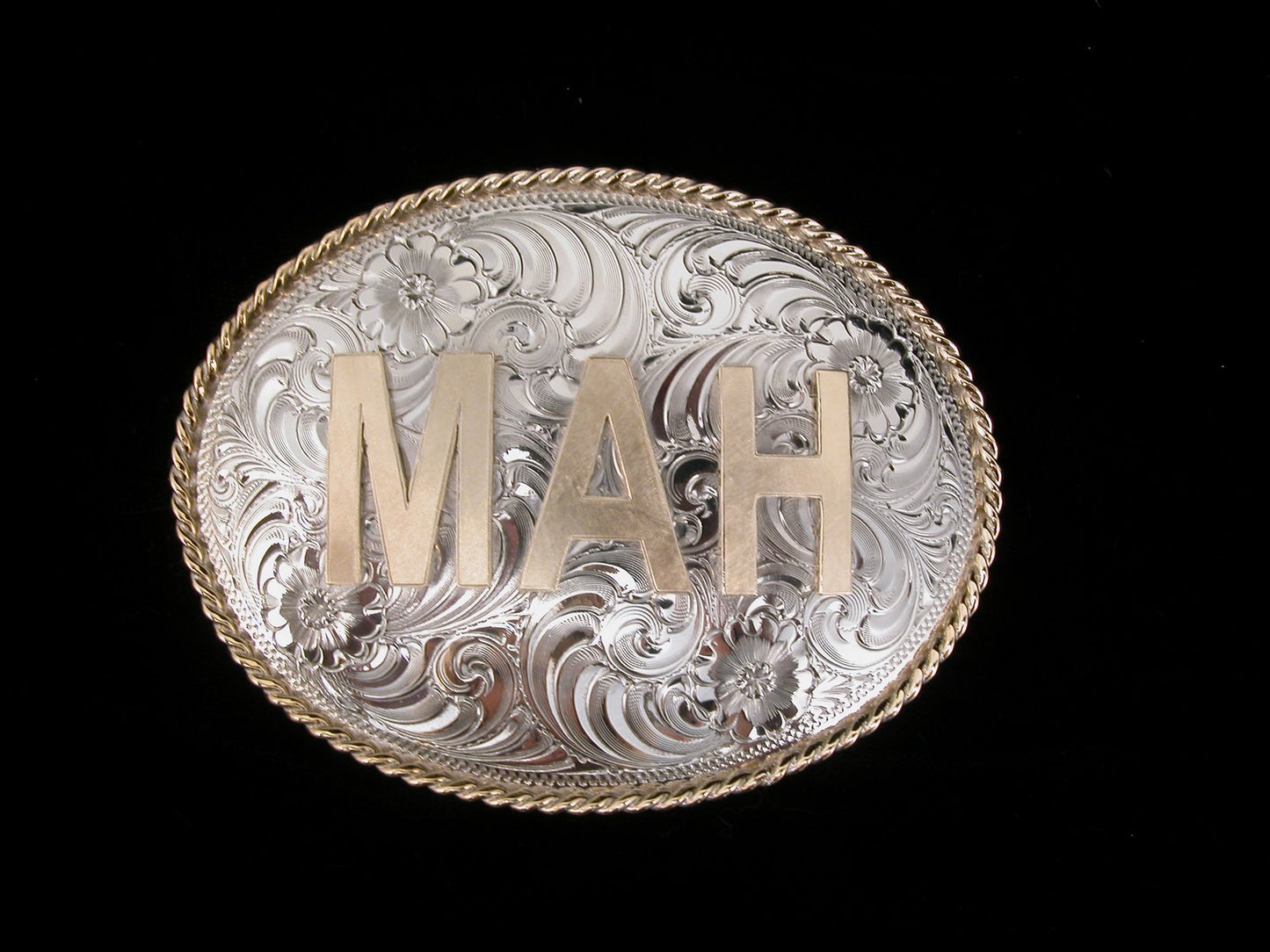 Customizable Large German Silver Belt Buckle with Rope Edge