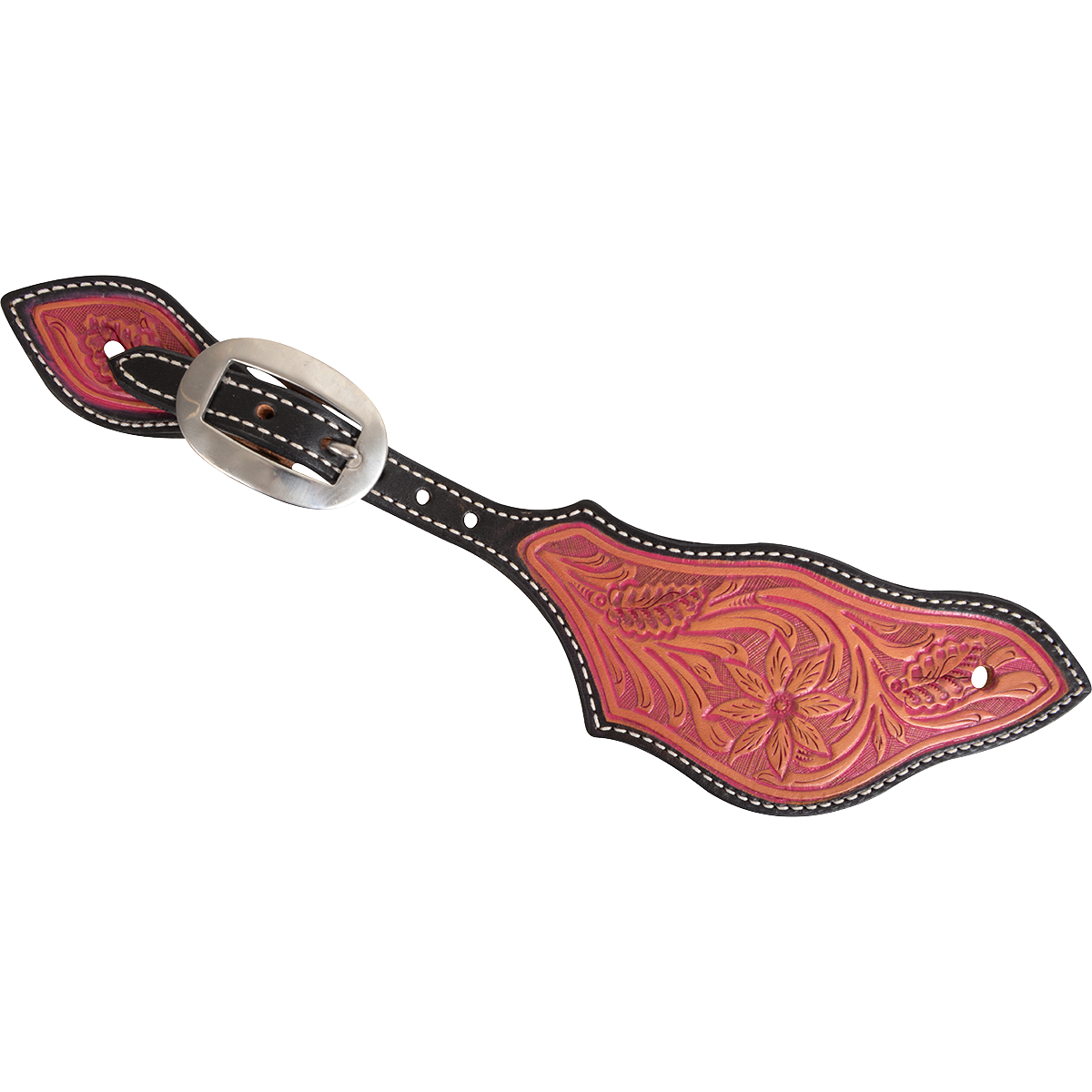 Cinturino per speroni n. 63 Cinturino in pelle con battiscopa naturale con lavorazione fiore del deserto con lavaggio rosa
