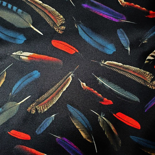 Silk Wild Rag Pattern - Charmeuse Feathers on Black Scarf