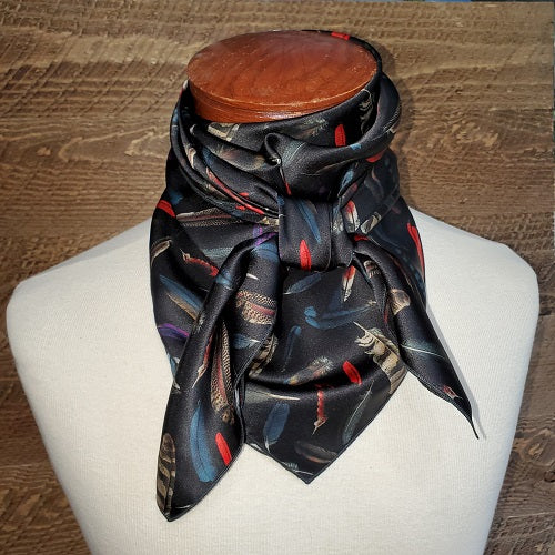 Silk Wild Rag Pattern - Charmeuse Feathers on Black Scarf