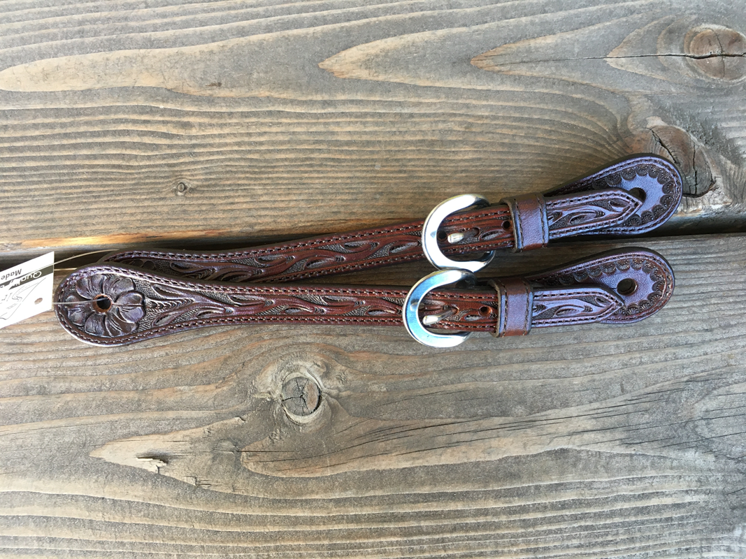 Spur Strap #102 Marrón oscuro Floral tallado correas rectas