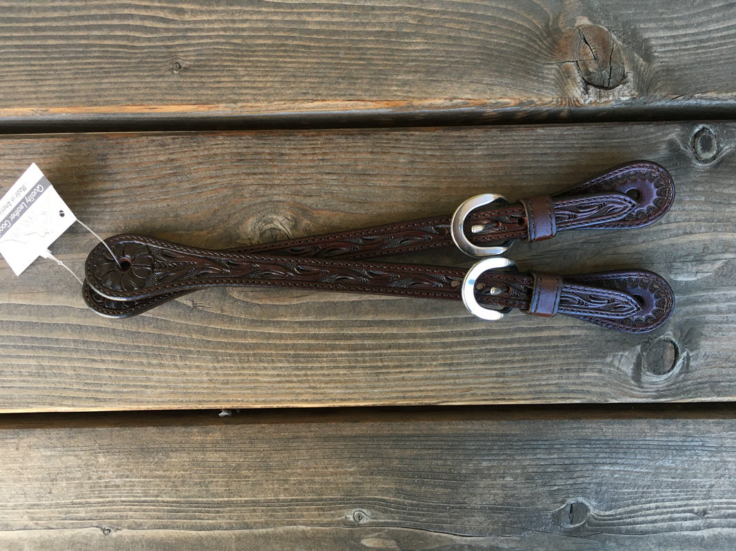 Spur Strap #102 Marrón oscuro Floral tallado correas rectas